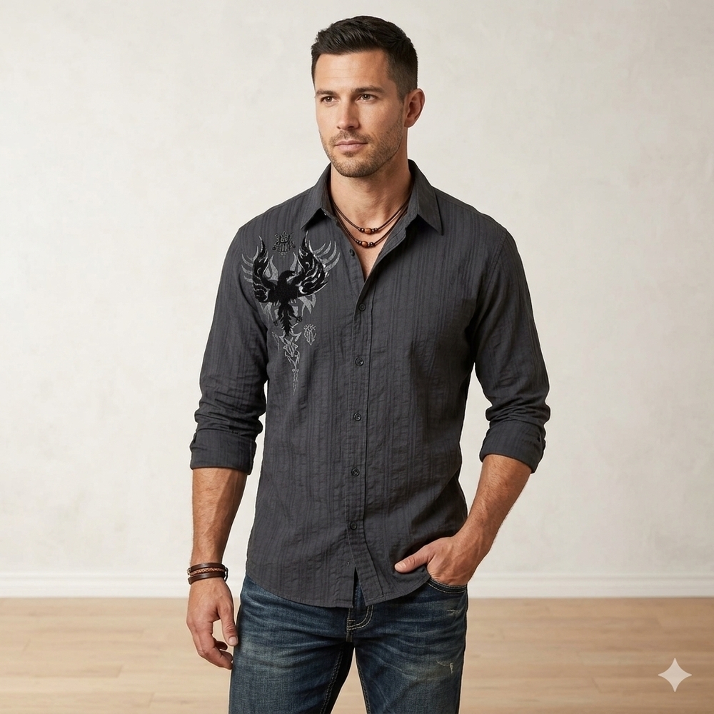Helix Black Graphic Button Up Casual Shirt Size XL